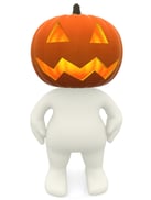 3D Man with Halloween pumpkin on his head isolated over a white background